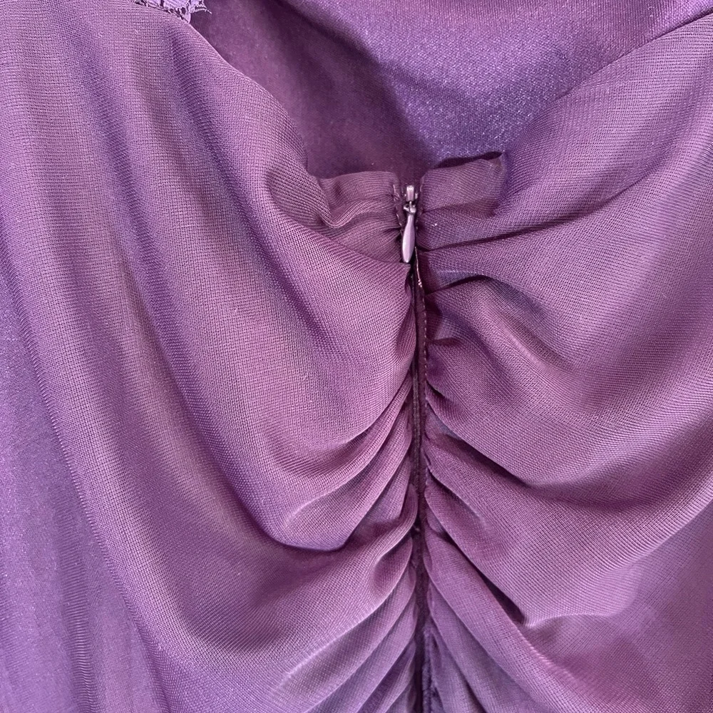 NWT David's Bridal XSCAPE Woman Joanna Chen Purple Lace Shoulder Drape Dress 18 - Picture 12 of 16